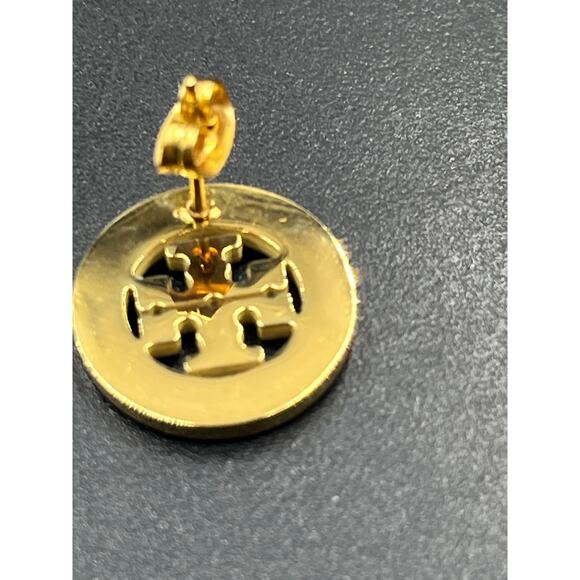 Tory Burch Miller Pavé Stud Gold Plated White Enamel Crystal Round Earrings - Picture 9 of 10